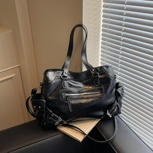 Grand Sac à Main Femme en Cuir PU Souple, Style Y2K, Compartiment Intérieur et Fermeture Zippée
