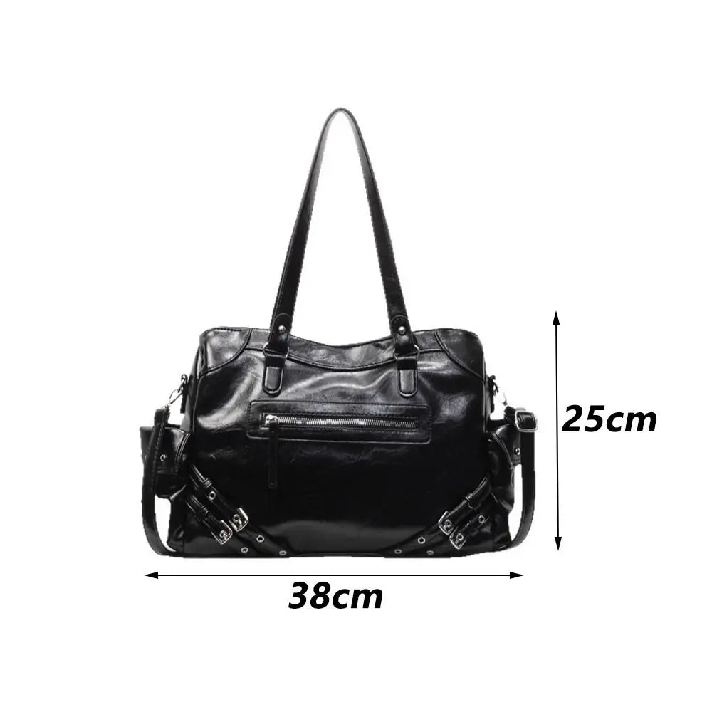 Grand Sac à Main Femme en Cuir PU Souple, Style Y2K, Compartiment Intérieur et Fermeture Zippée