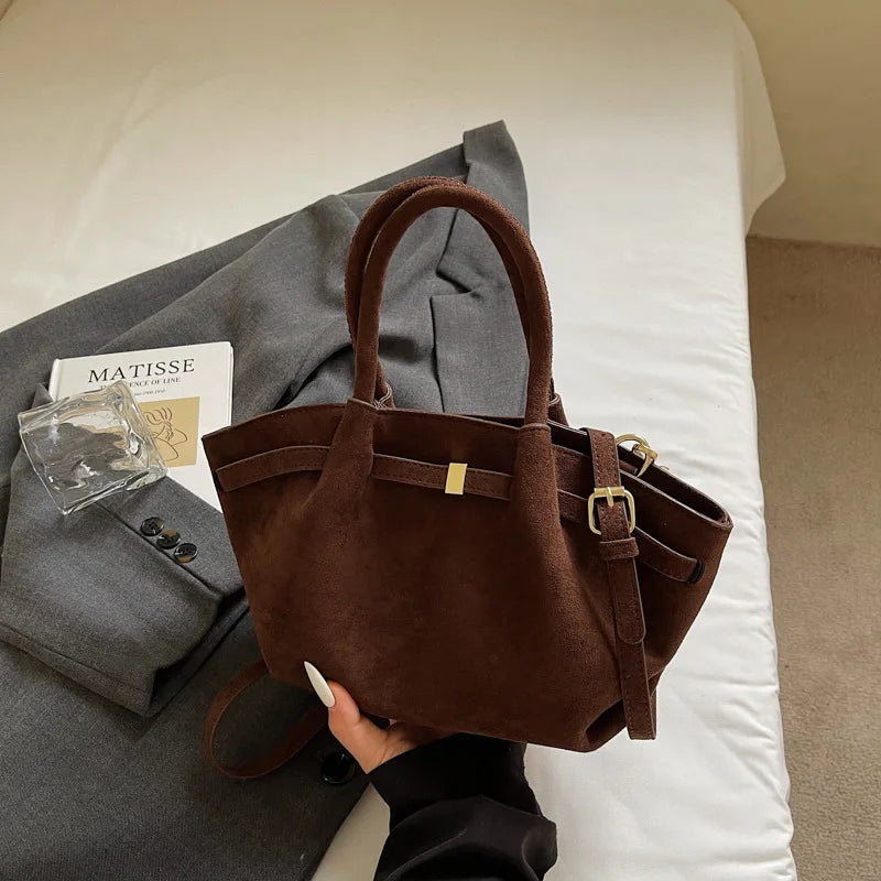 Sac Cabas Femme Effet Daim Vintage - Grande Capacité avec Bandoulière Réglable