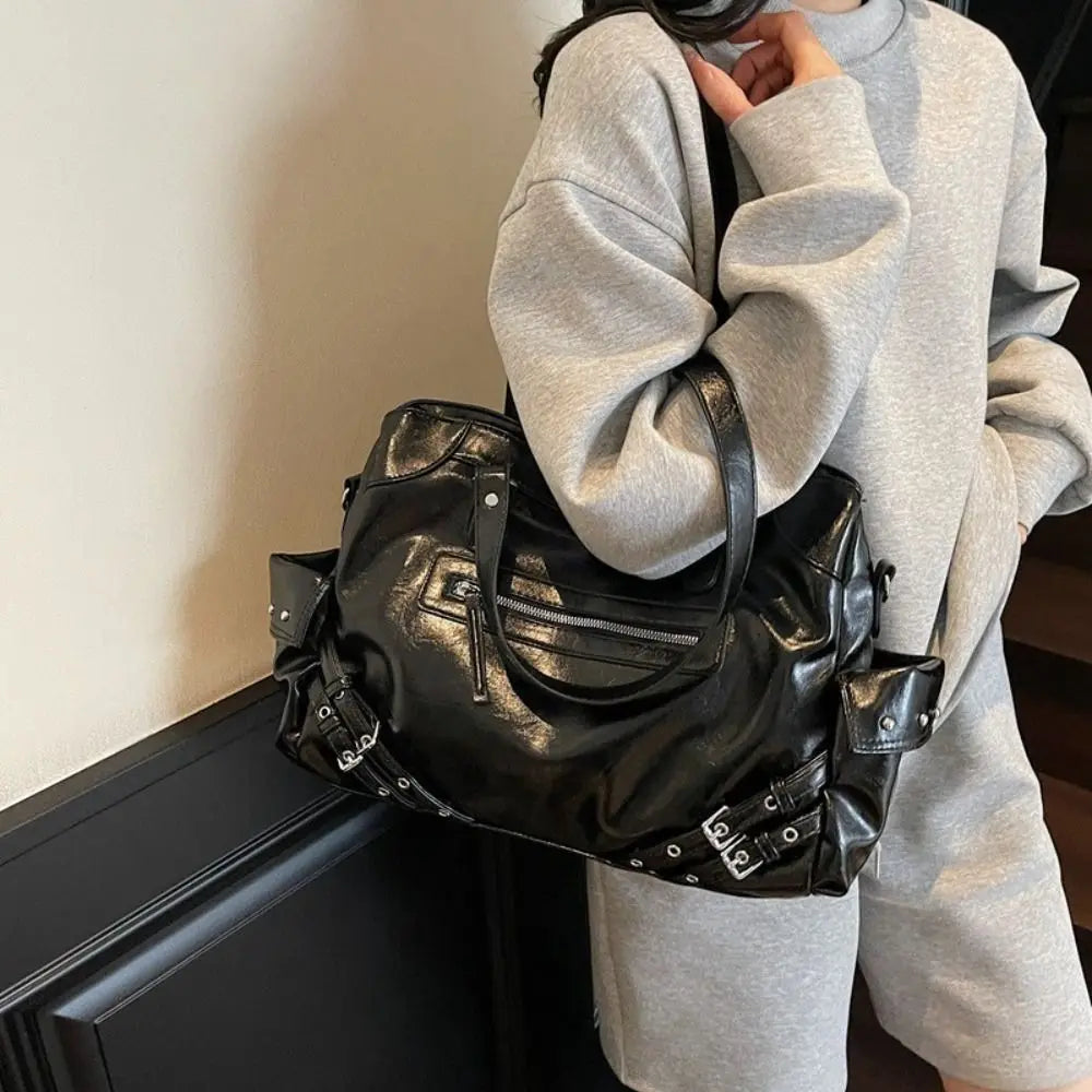 Grand Sac à Main Femme en Cuir PU Souple, Style Y2K, Compartiment Intérieur et Fermeture Zippée