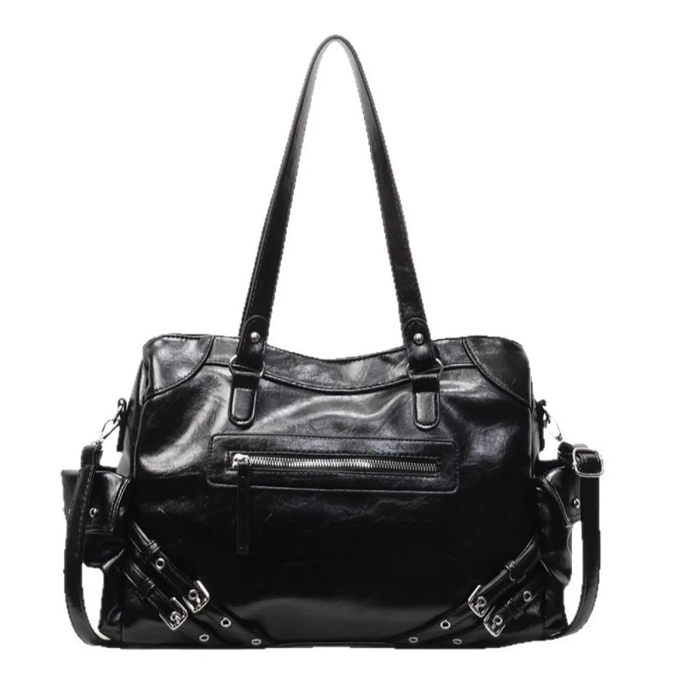 Grand Sac à Main Femme en Cuir PU Souple, Style Y2K, Compartiment Intérieur et Fermeture Zippée