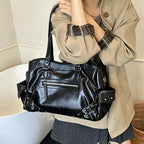 Grand Sac à Main Femme en Cuir PU Souple, Style Y2K, Compartiment Intérieur et Fermeture Zippée